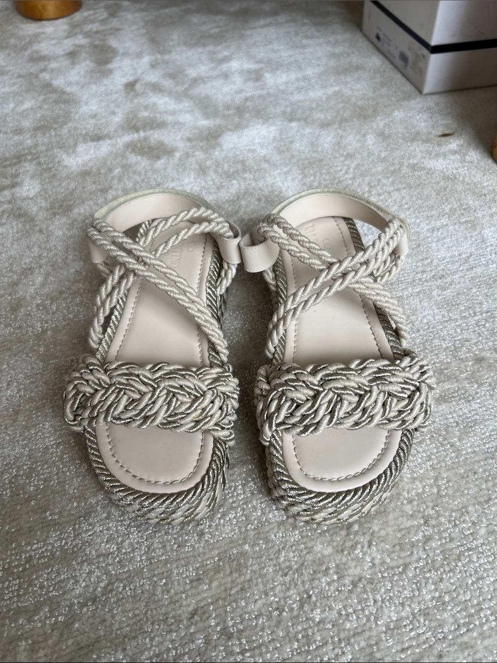 Valentino Garavani Cream Braided Rope Strap Sandals